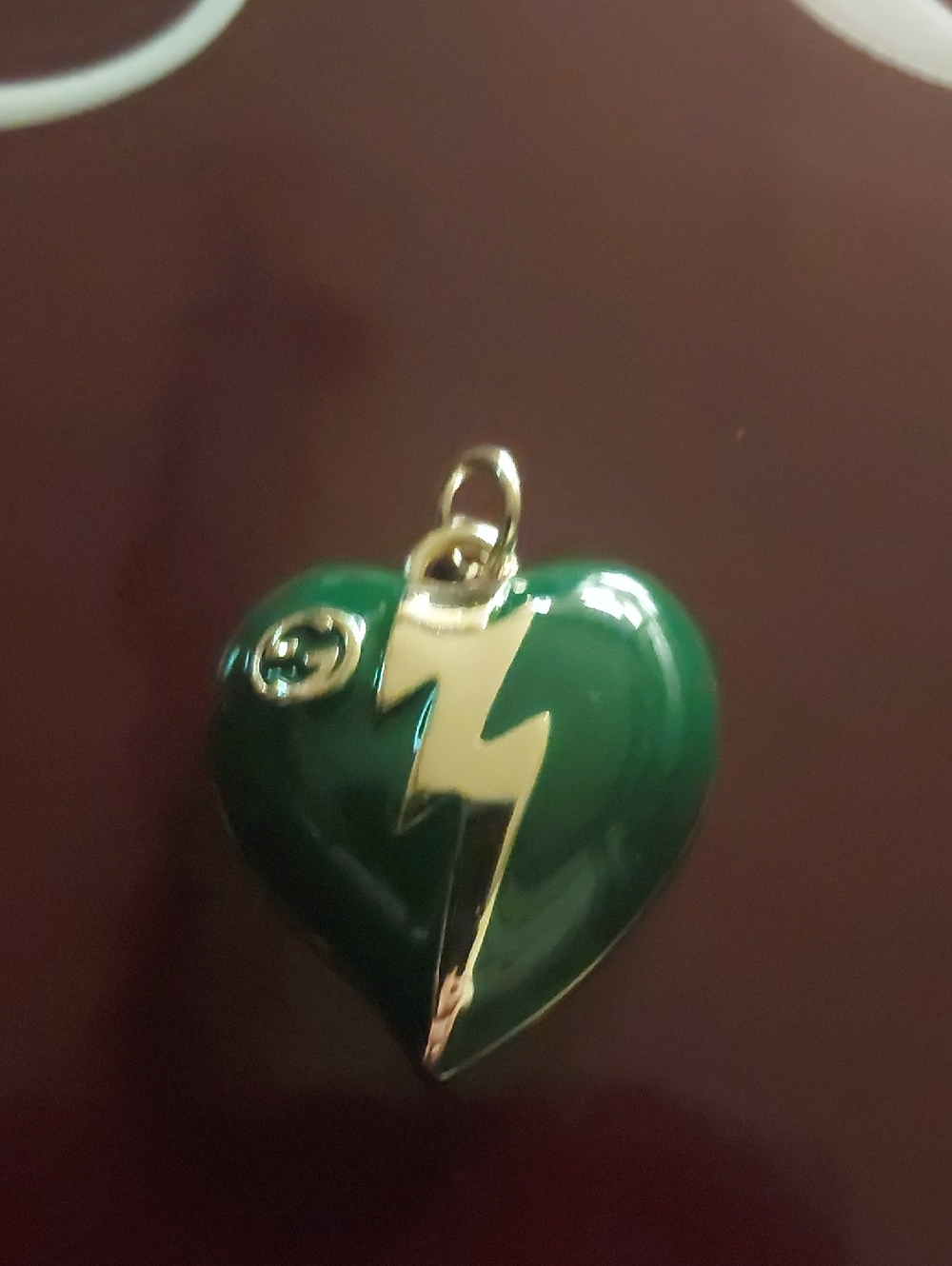 Gucci Green Heart Lightning Bolt Pendant Charm